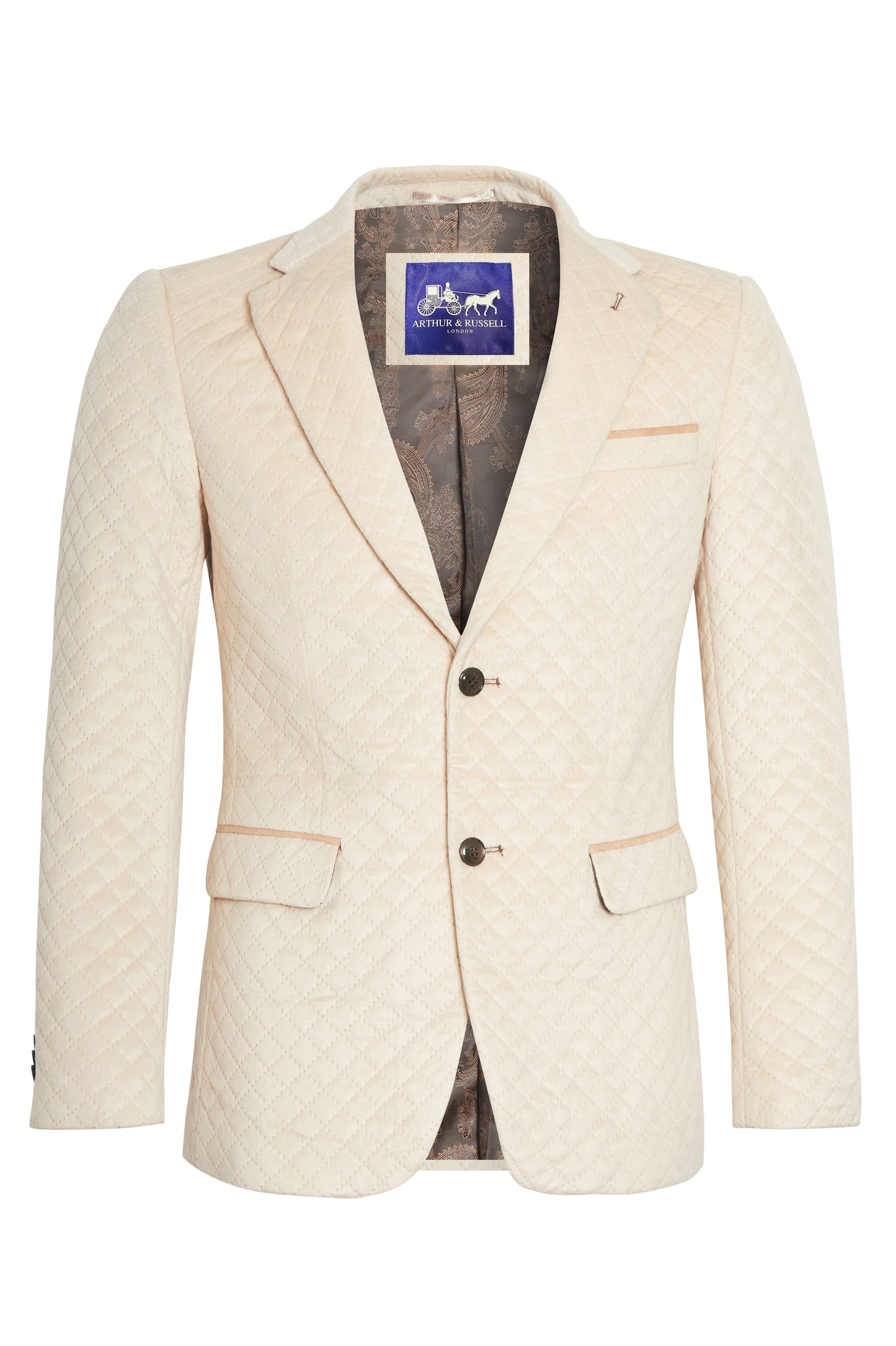 Stone quilted velvet blazer with trims
