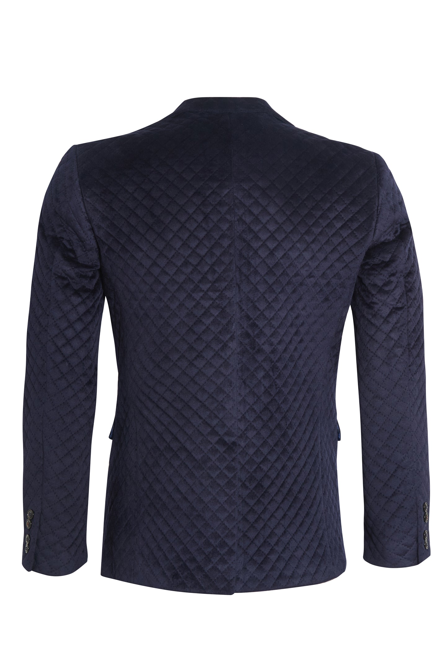 Navy quilted velvet blazer with trims