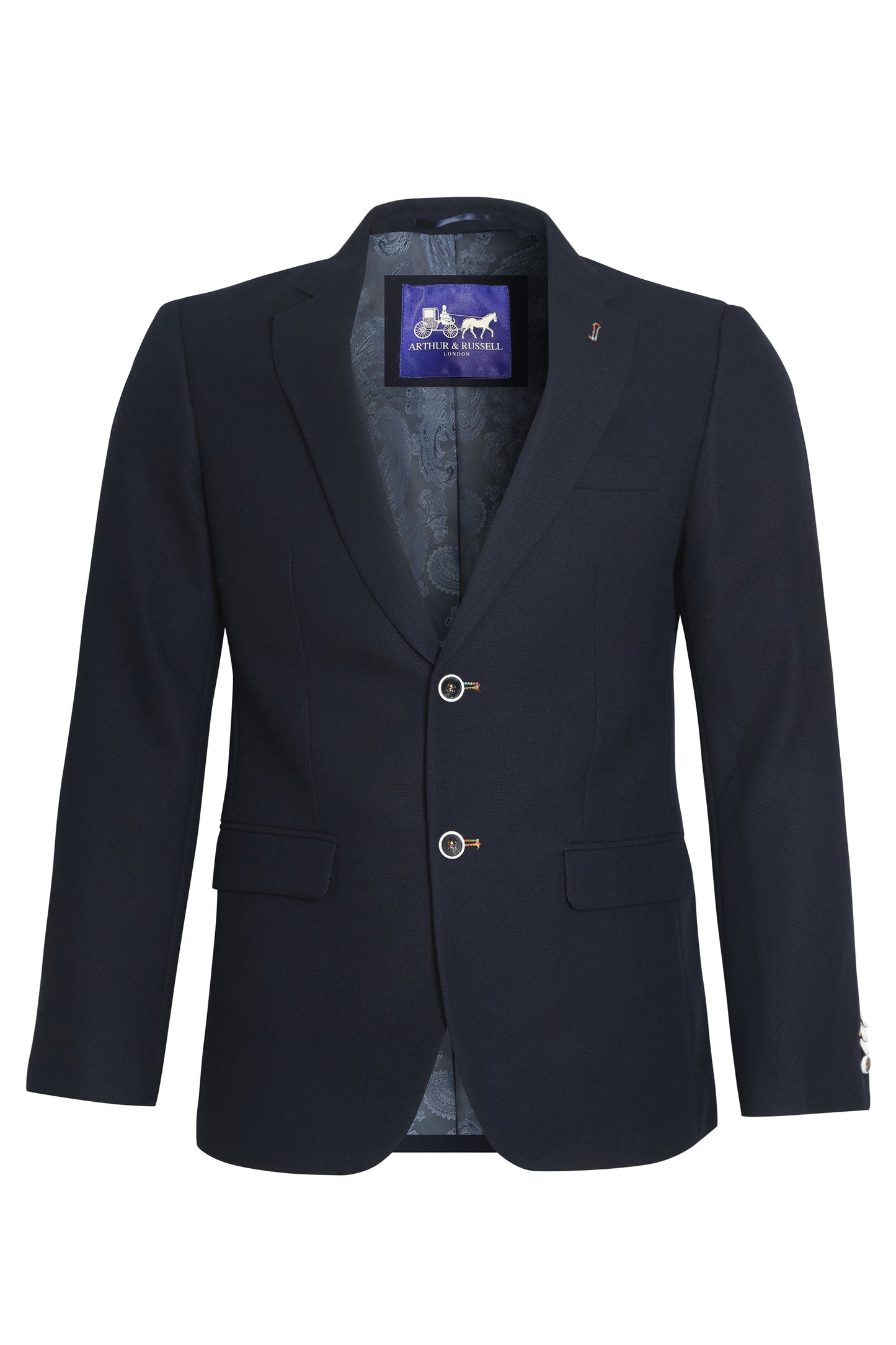 Navy stretch structured textured blazer rainbow stitching