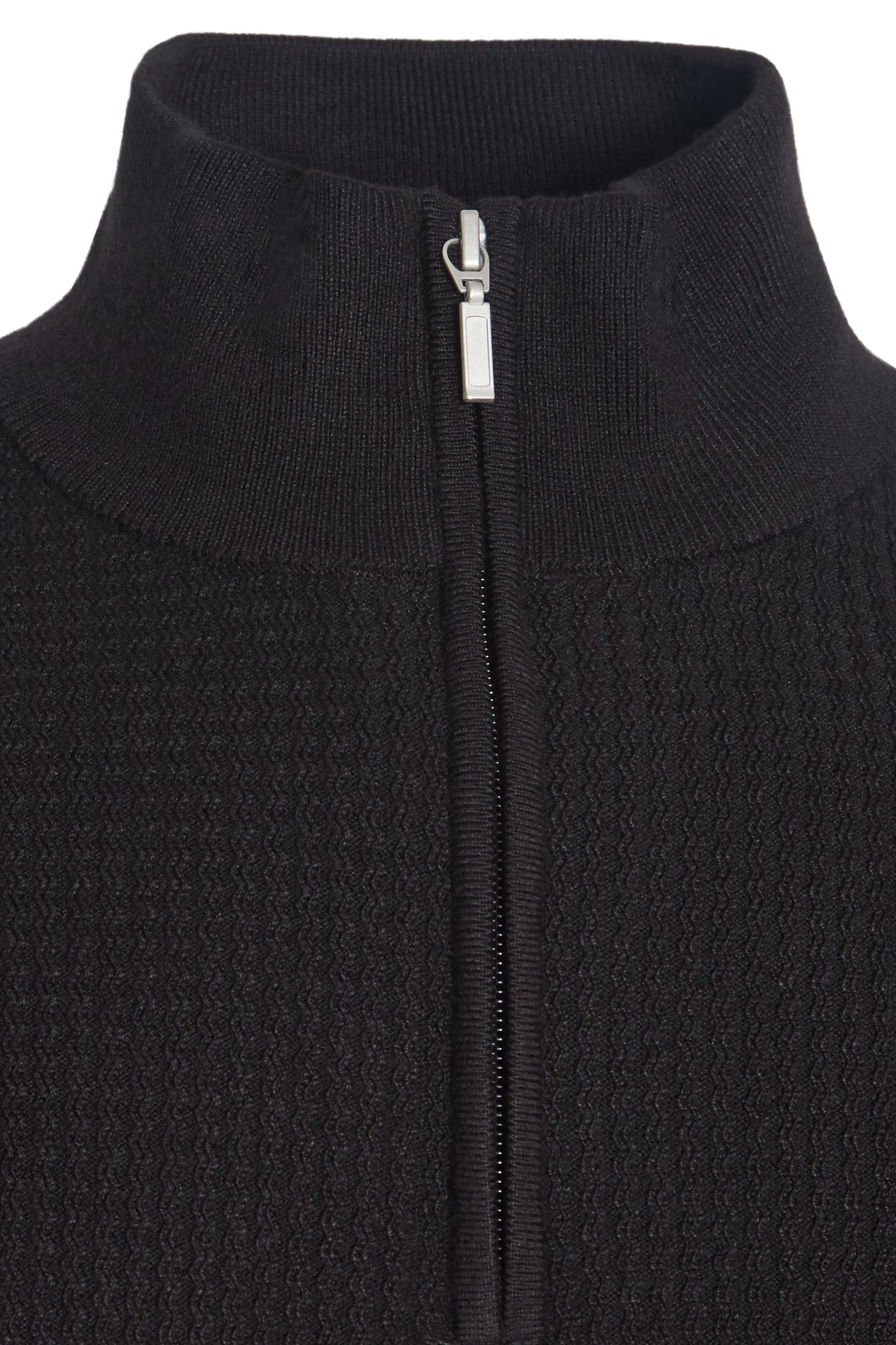 Black textured quarter zip neck knit