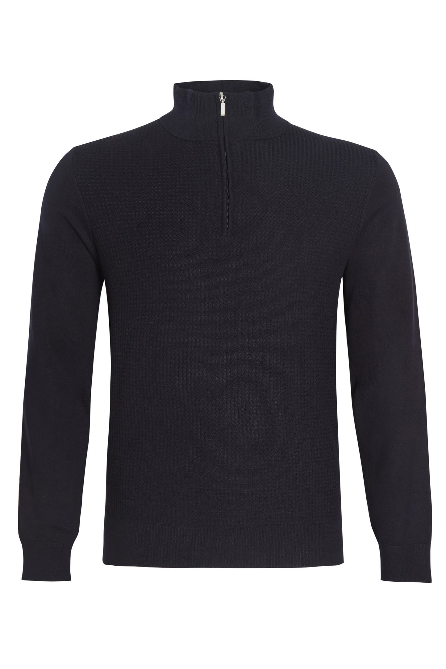 Navy textured quarter zip neck knit