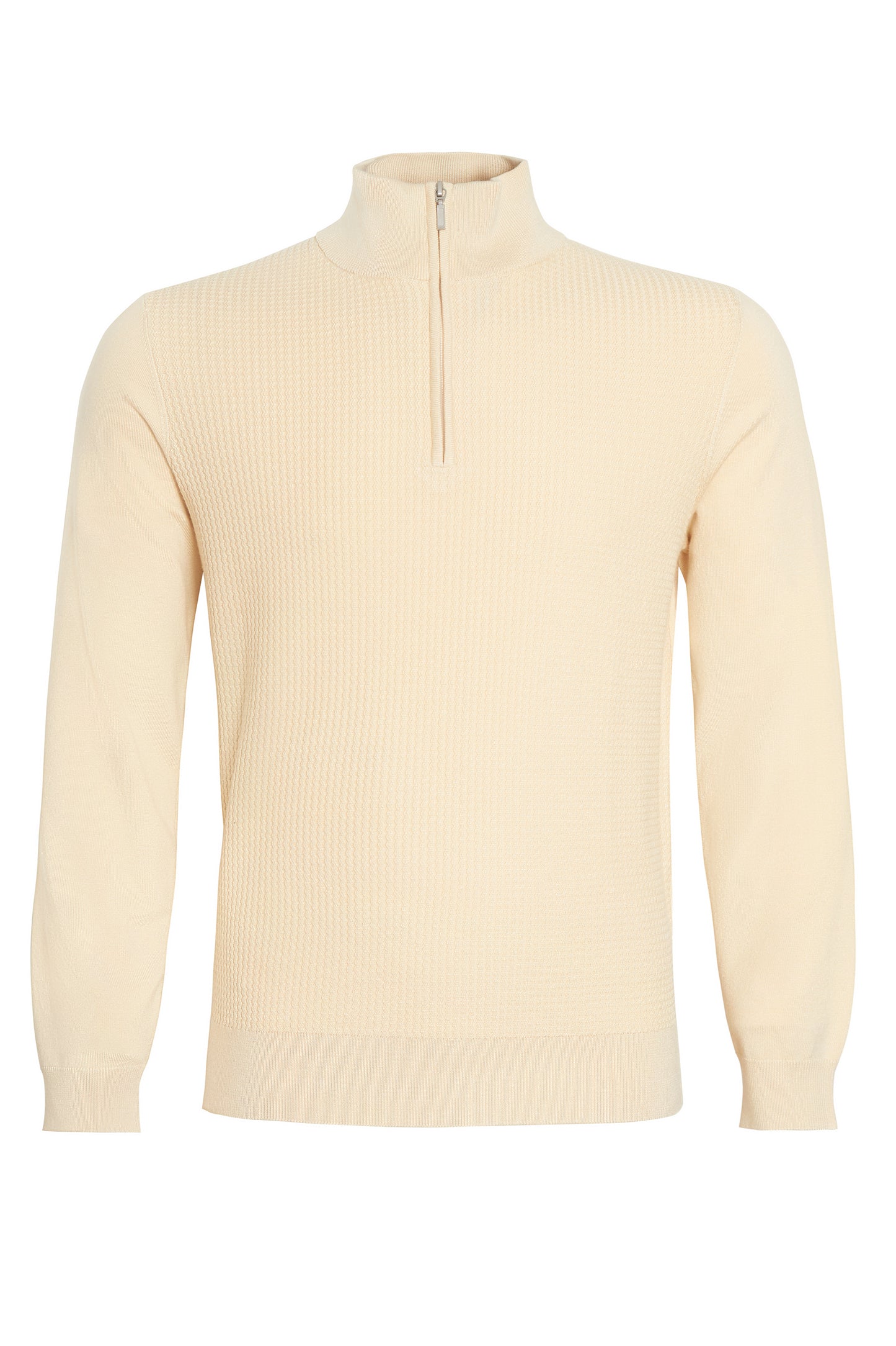 Ecru textured quarter zip neck knit