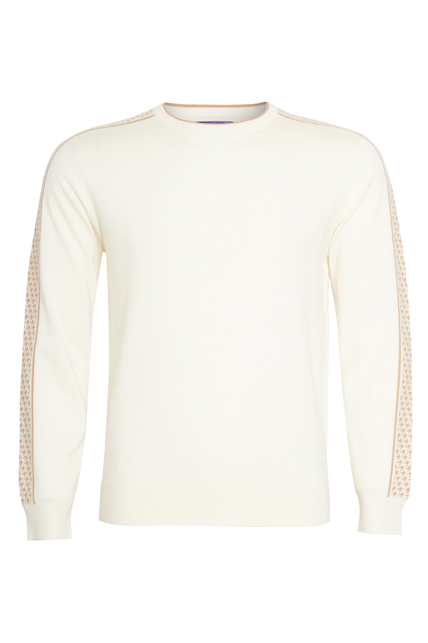 Off white crew neck knit jacquard sleeve soft