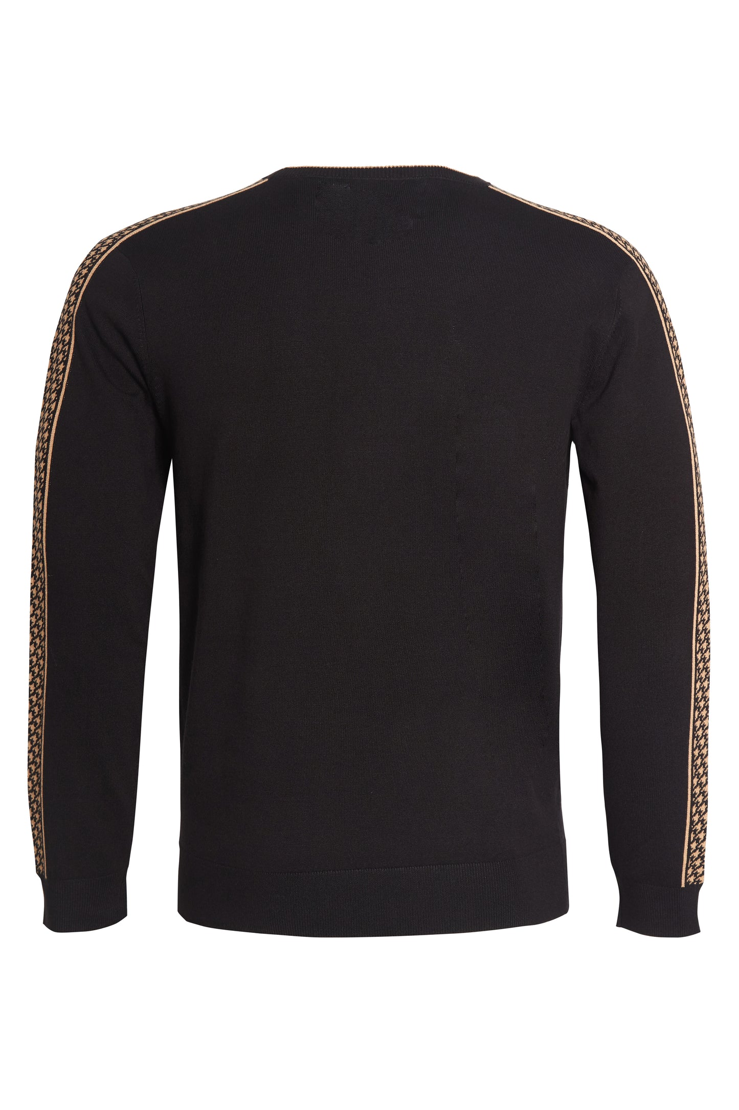 Black crew neck knit jacquard sleeve soft
