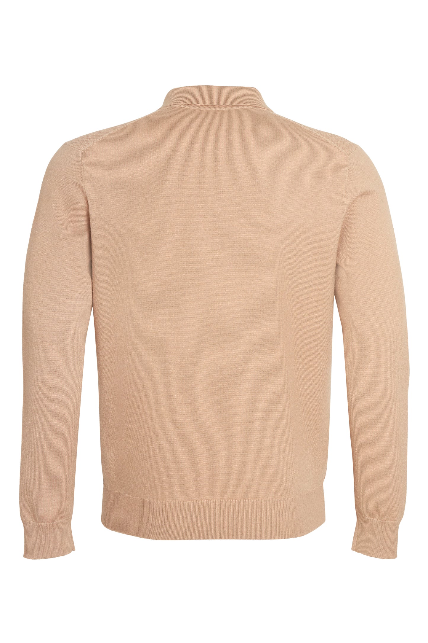 Taupe soft knit polo with ziz zag textured front