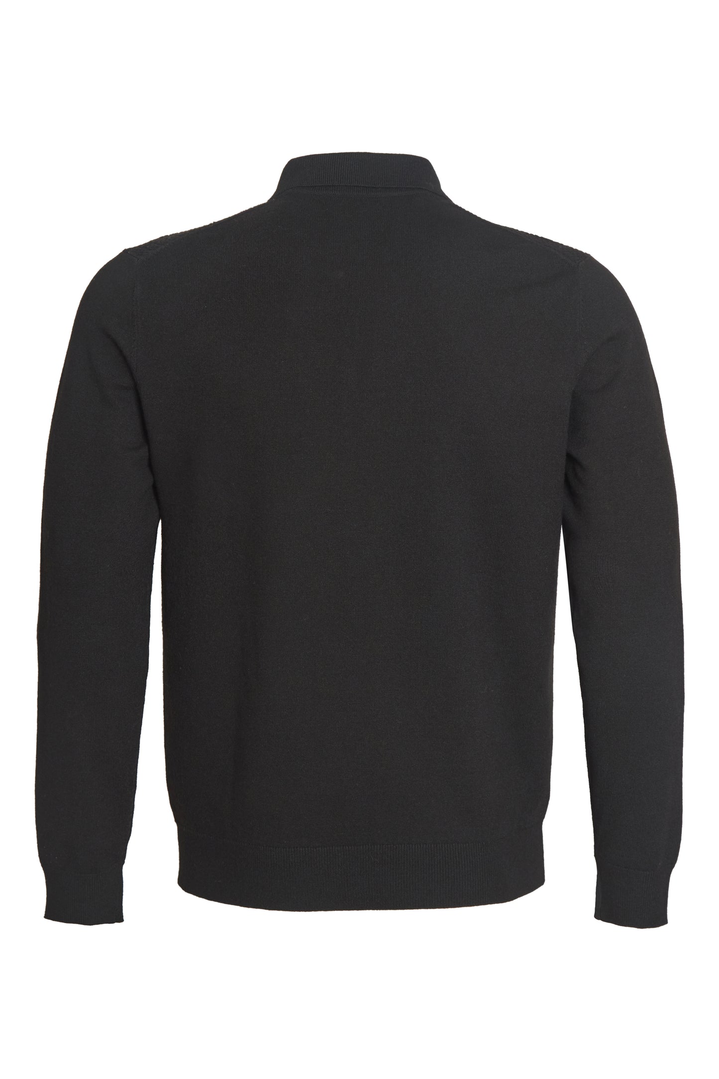 Black soft knit polo with ziz zag textured front
