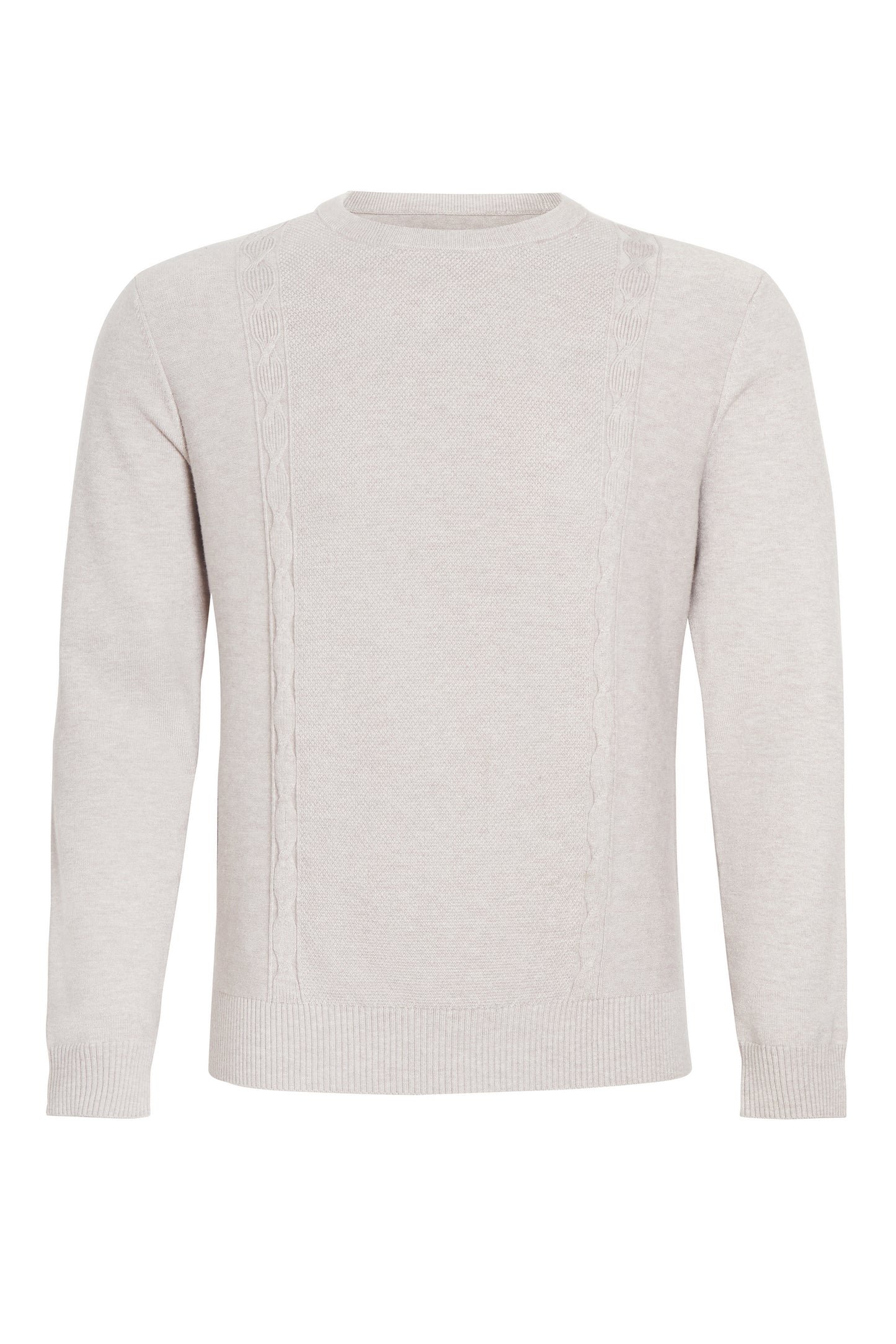 Grey melange soft crew neck knit cable detail