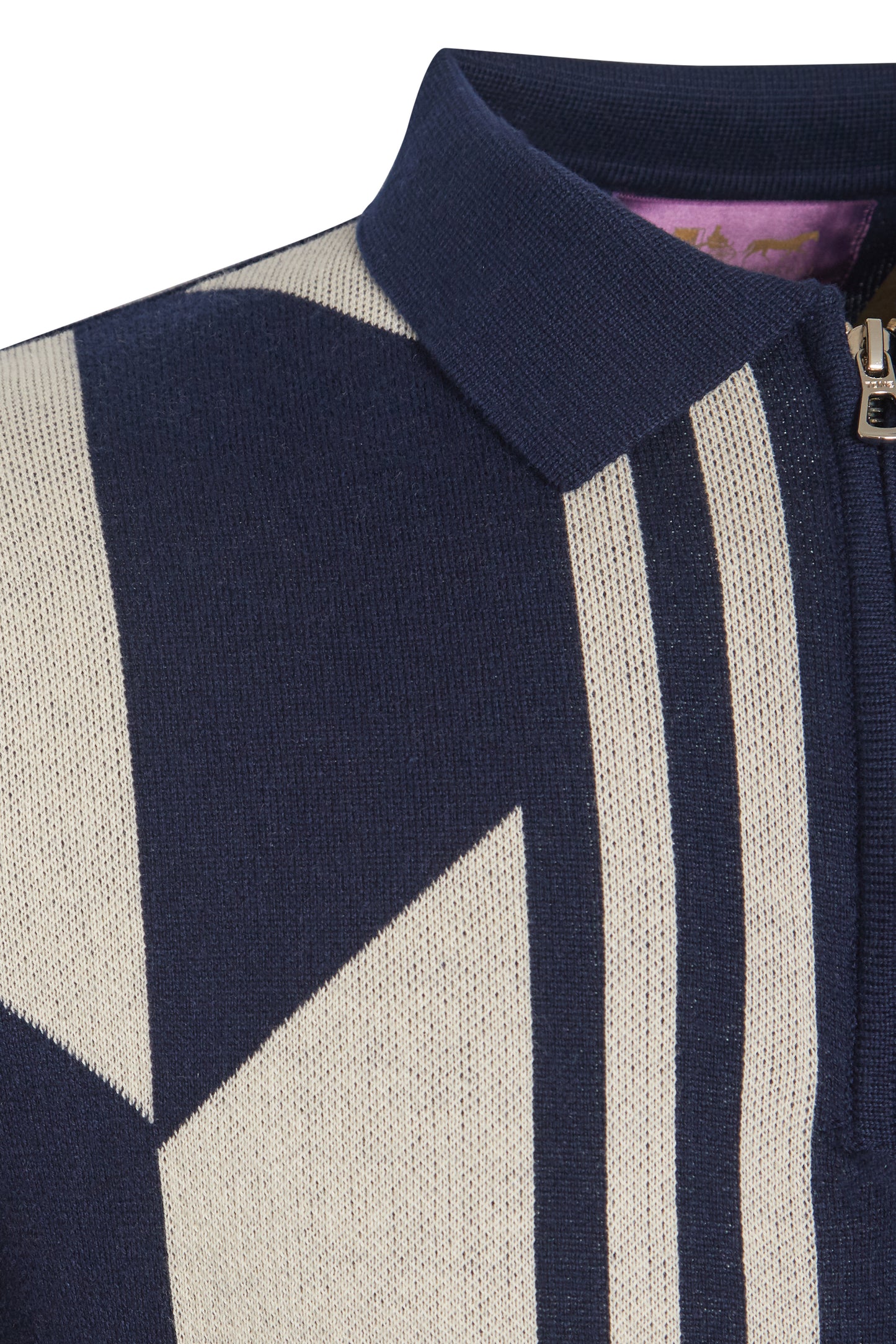 Navy geometric jacquard polo knit