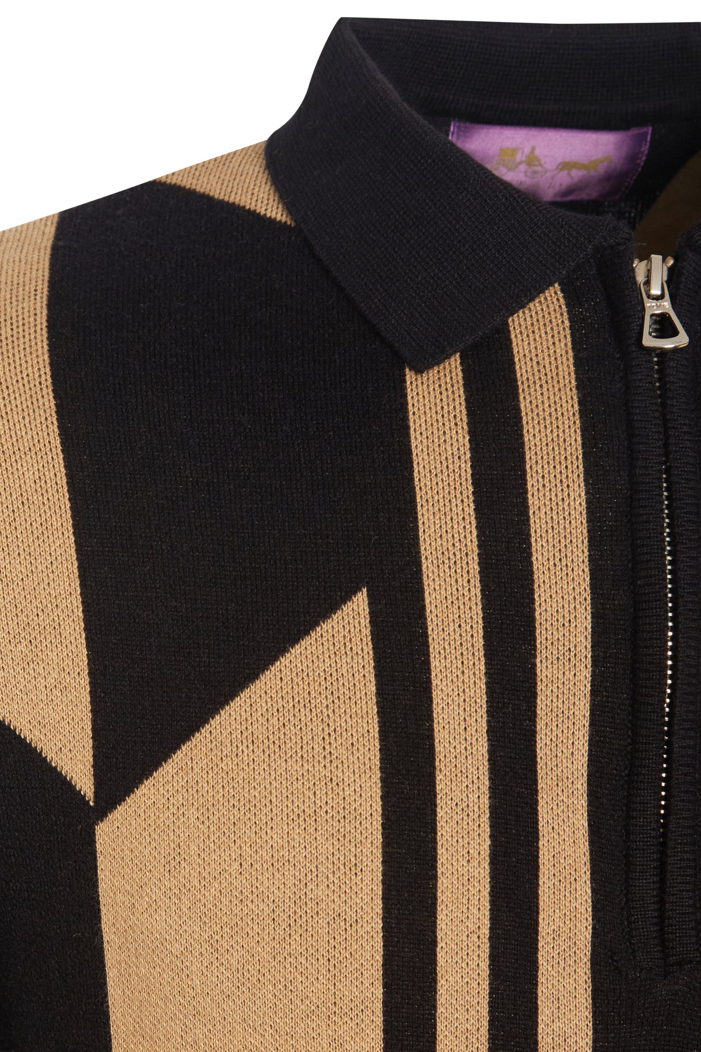 Black geometric jacquard polo knit