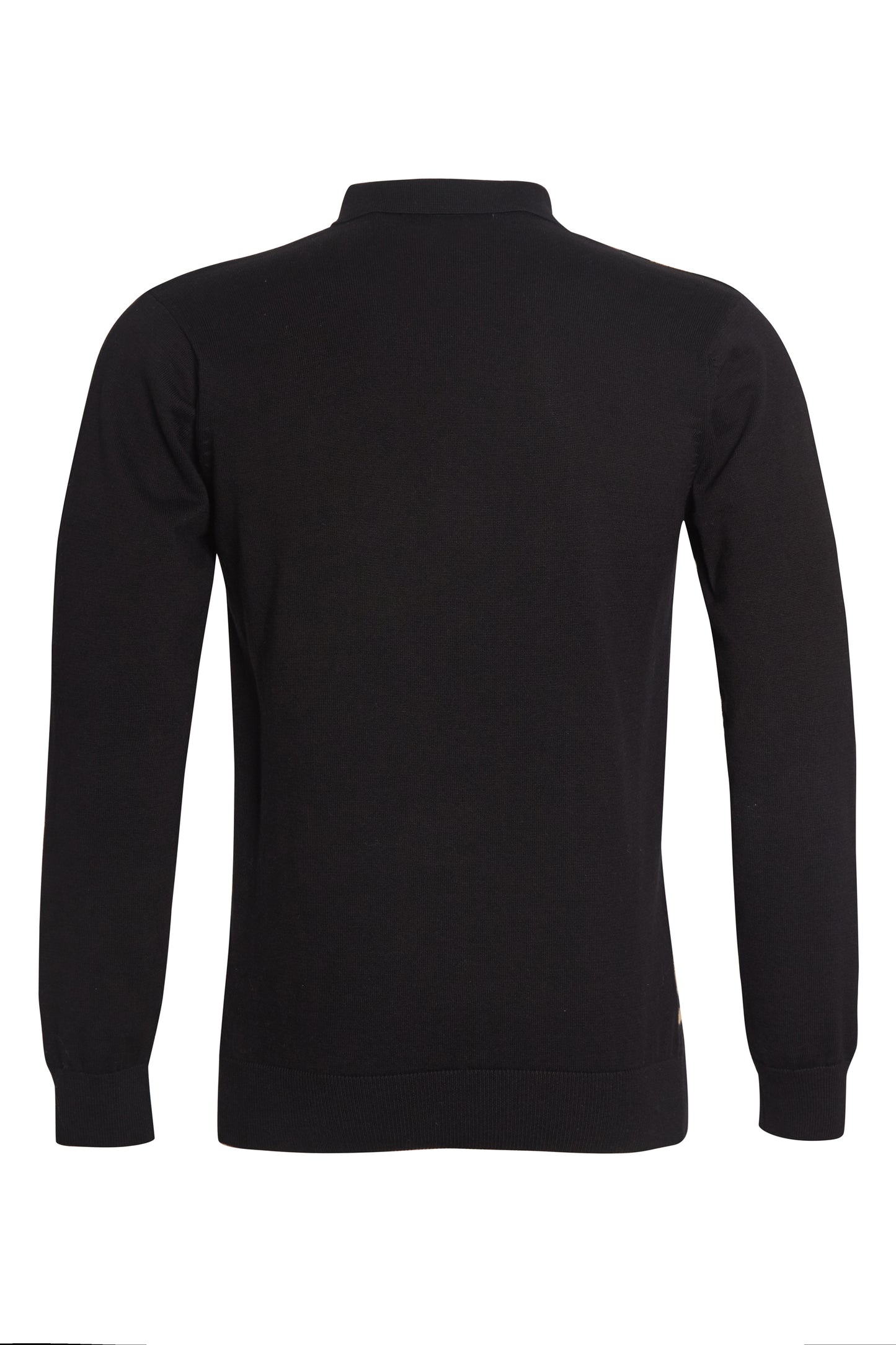 Black geometric jacquard polo knit
