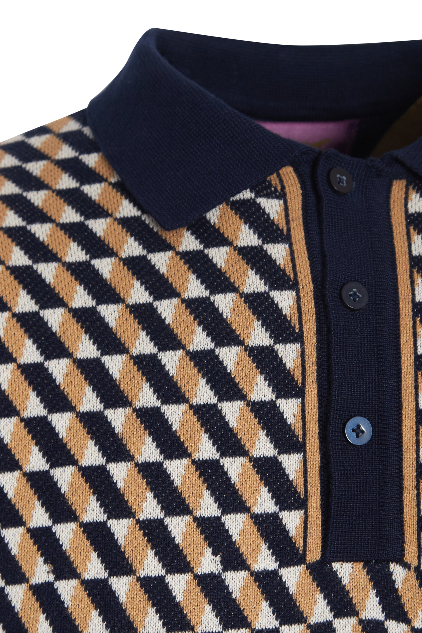 Navy camel jacquard knit polo