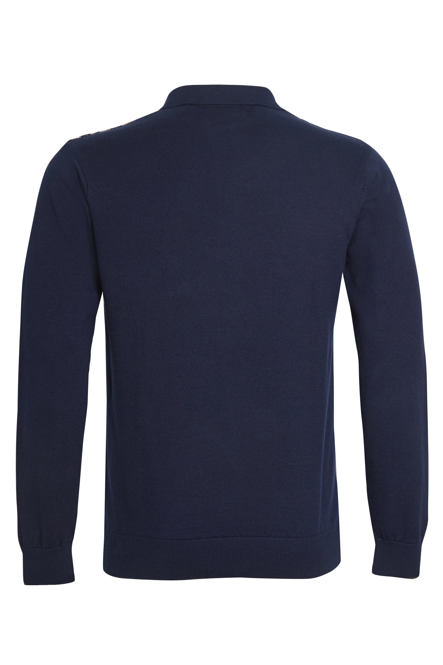 Navy camel jacquard knit polo