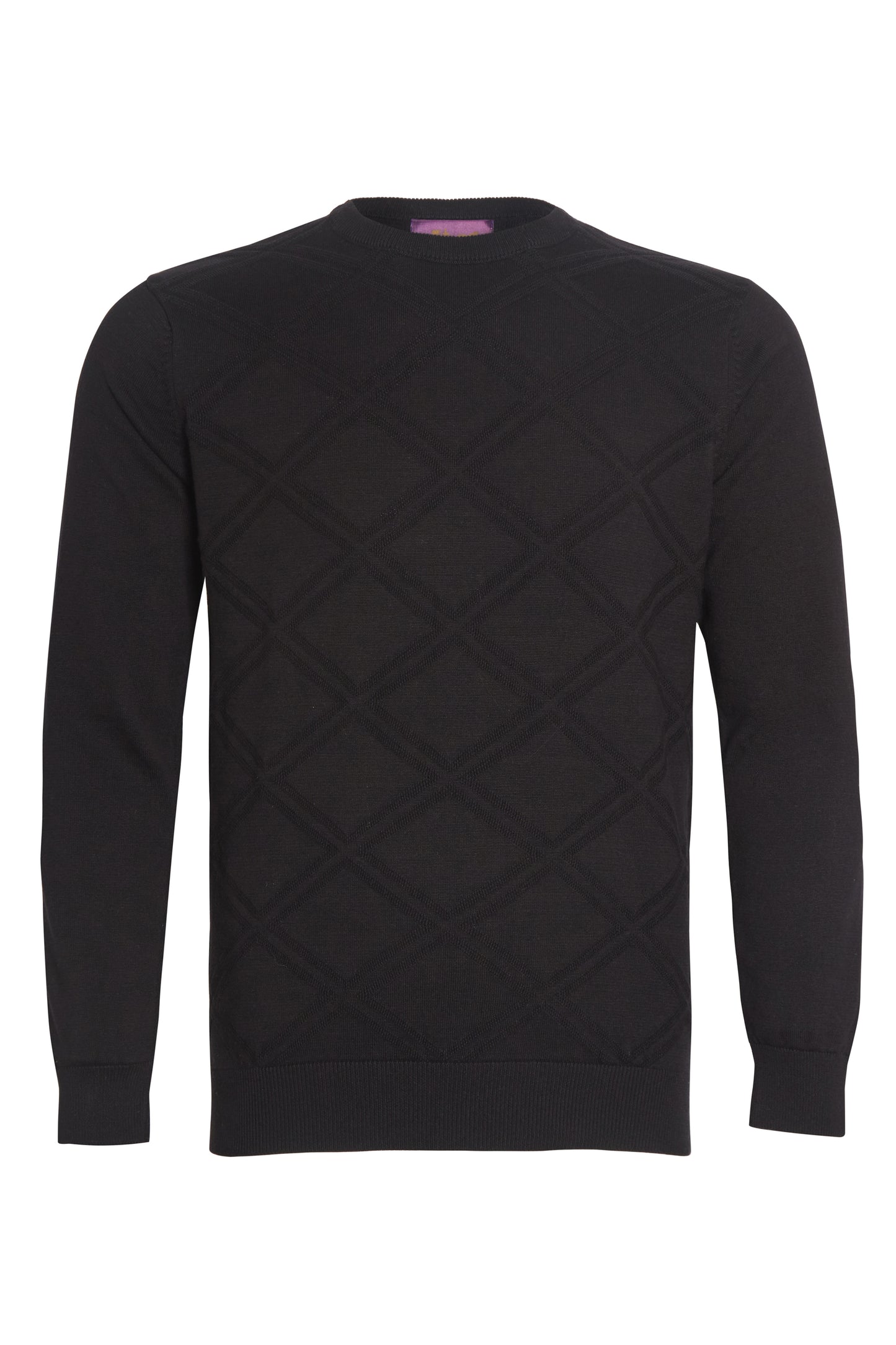 Black diamond jacquard crew neck knit