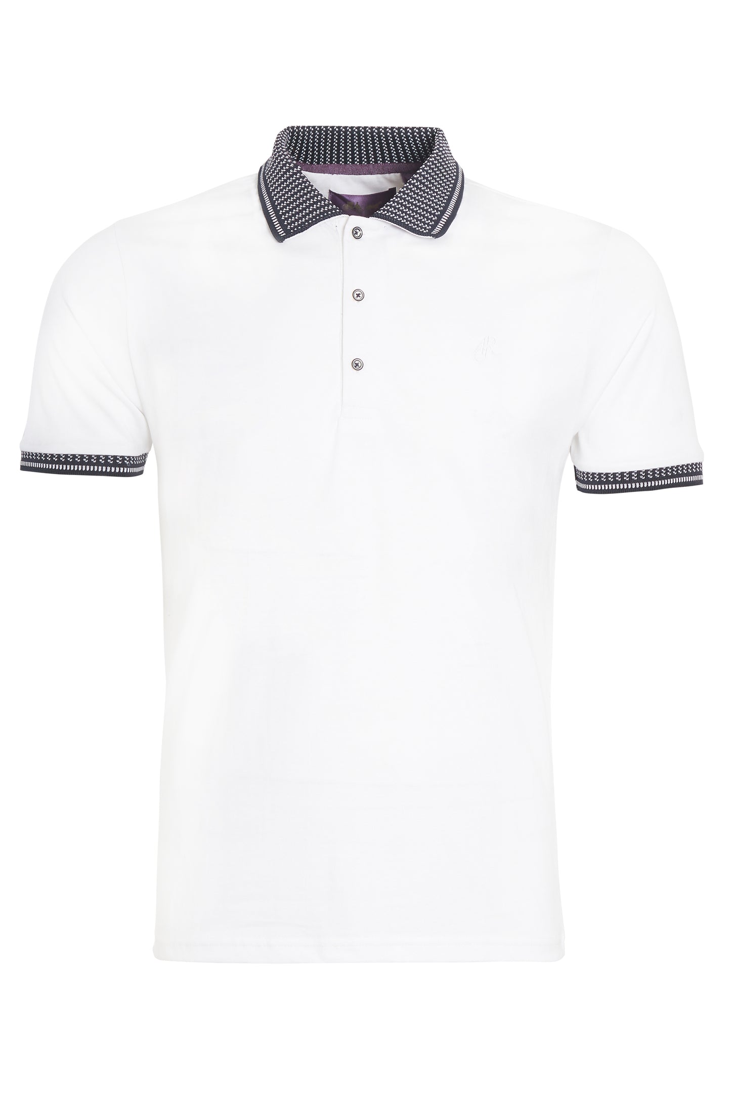 White jersey polo jacquard collar