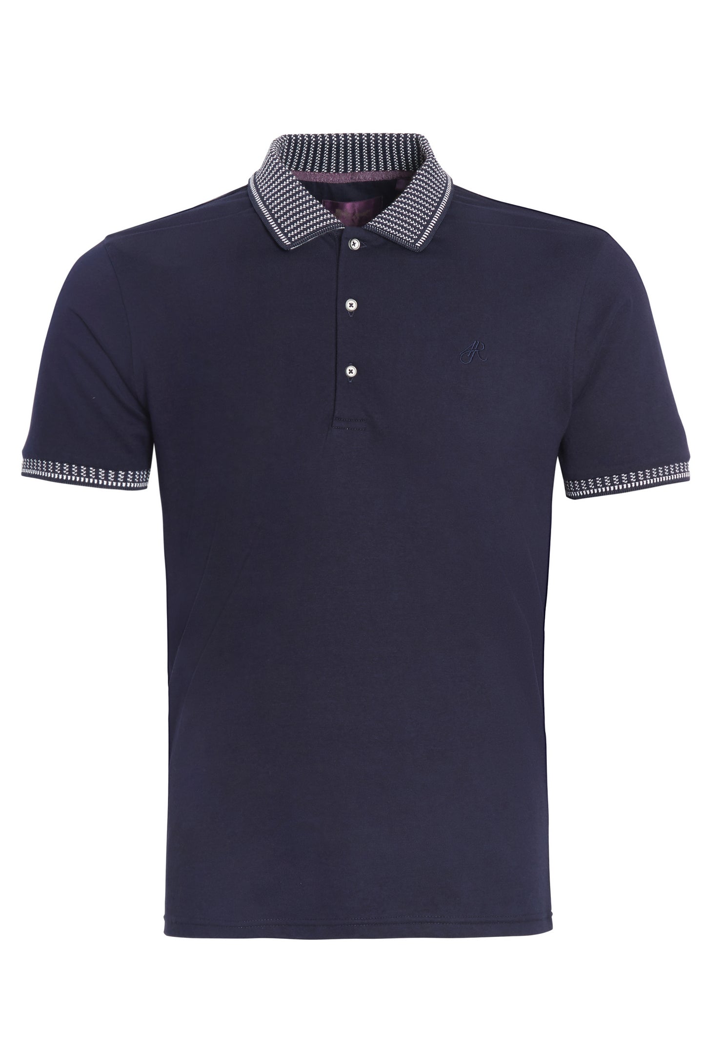 Navy jersey polo jacquard collar
