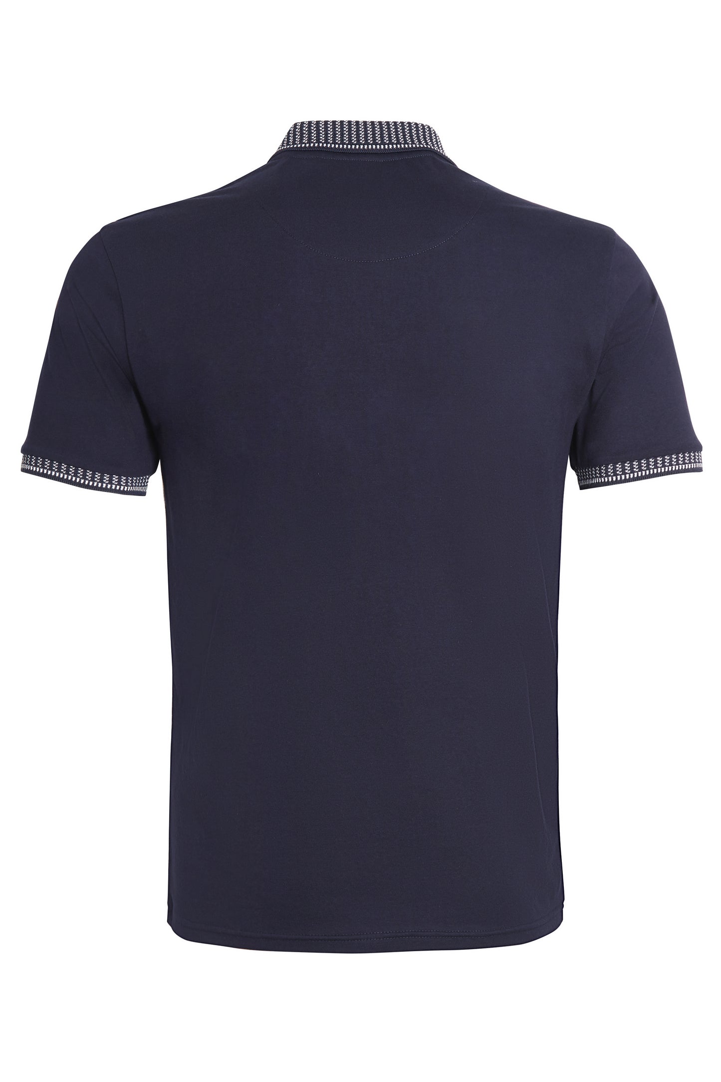 Navy jersey polo jacquard collar