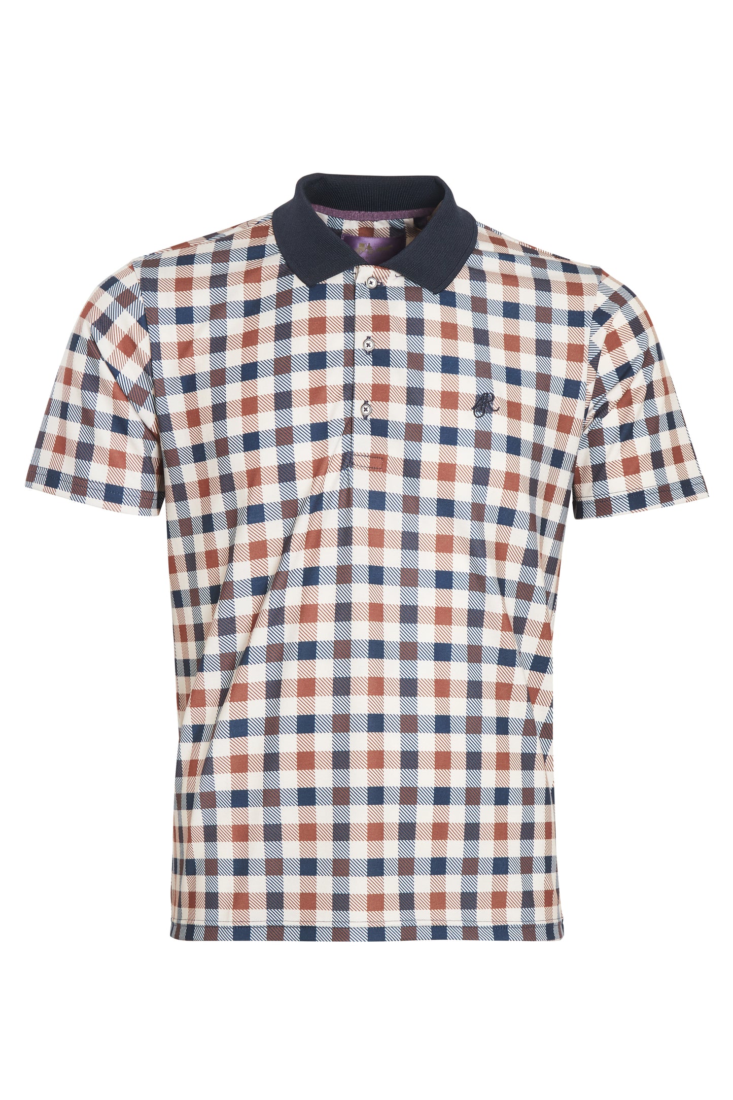 Printed check jersey polo