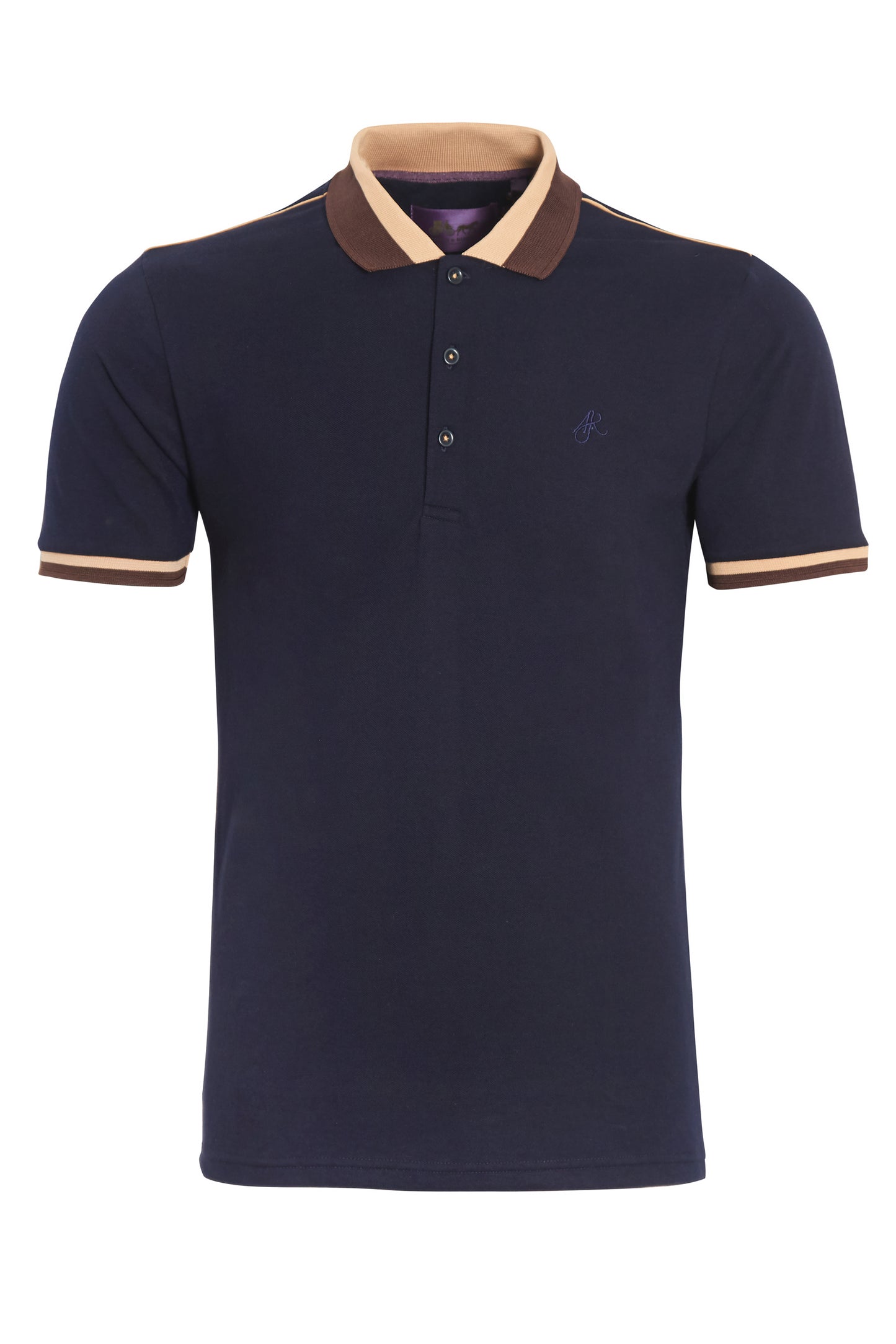Navy cotton pique polo colour block collar