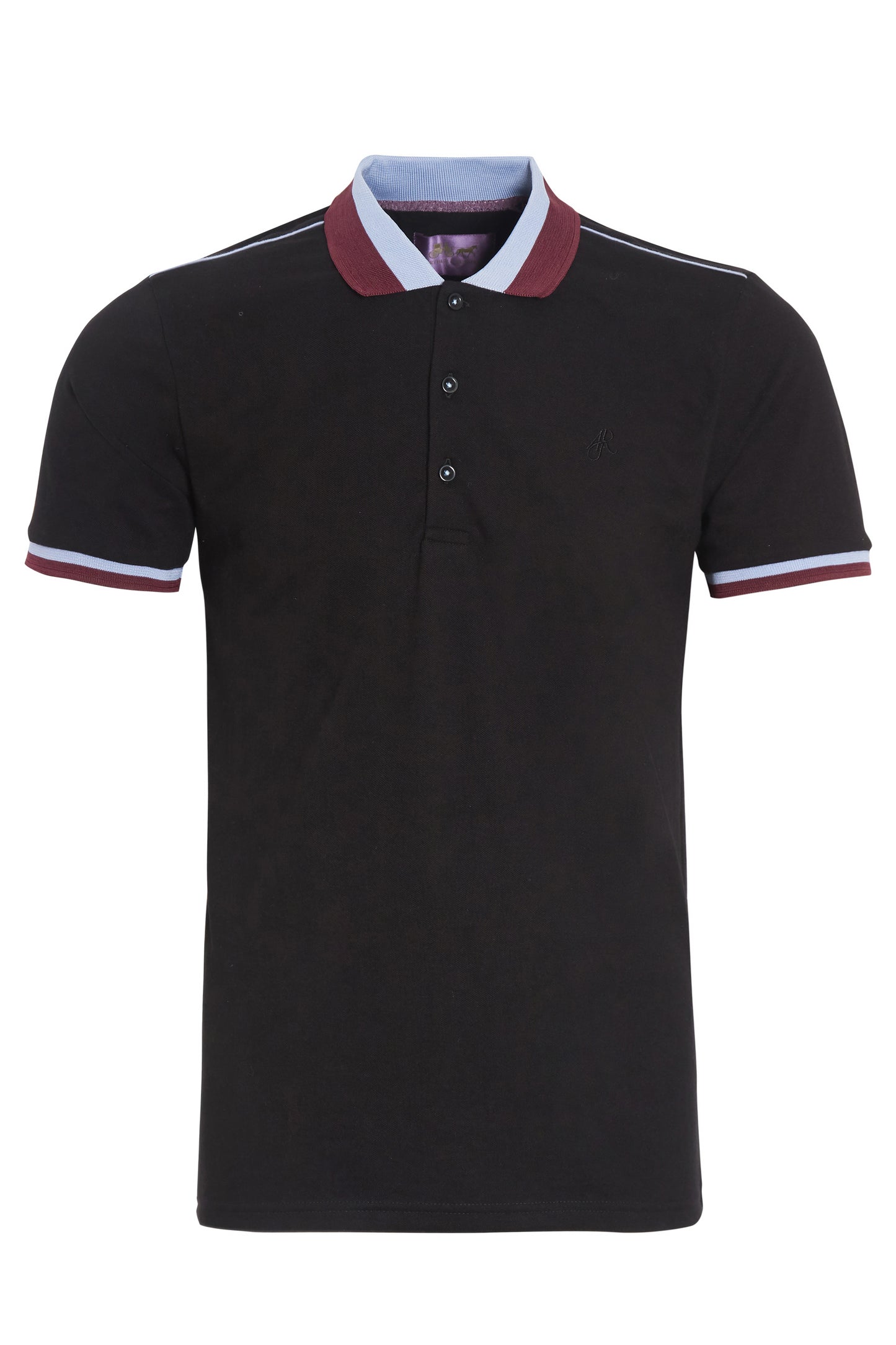 Black cotton pique polo colour block collar