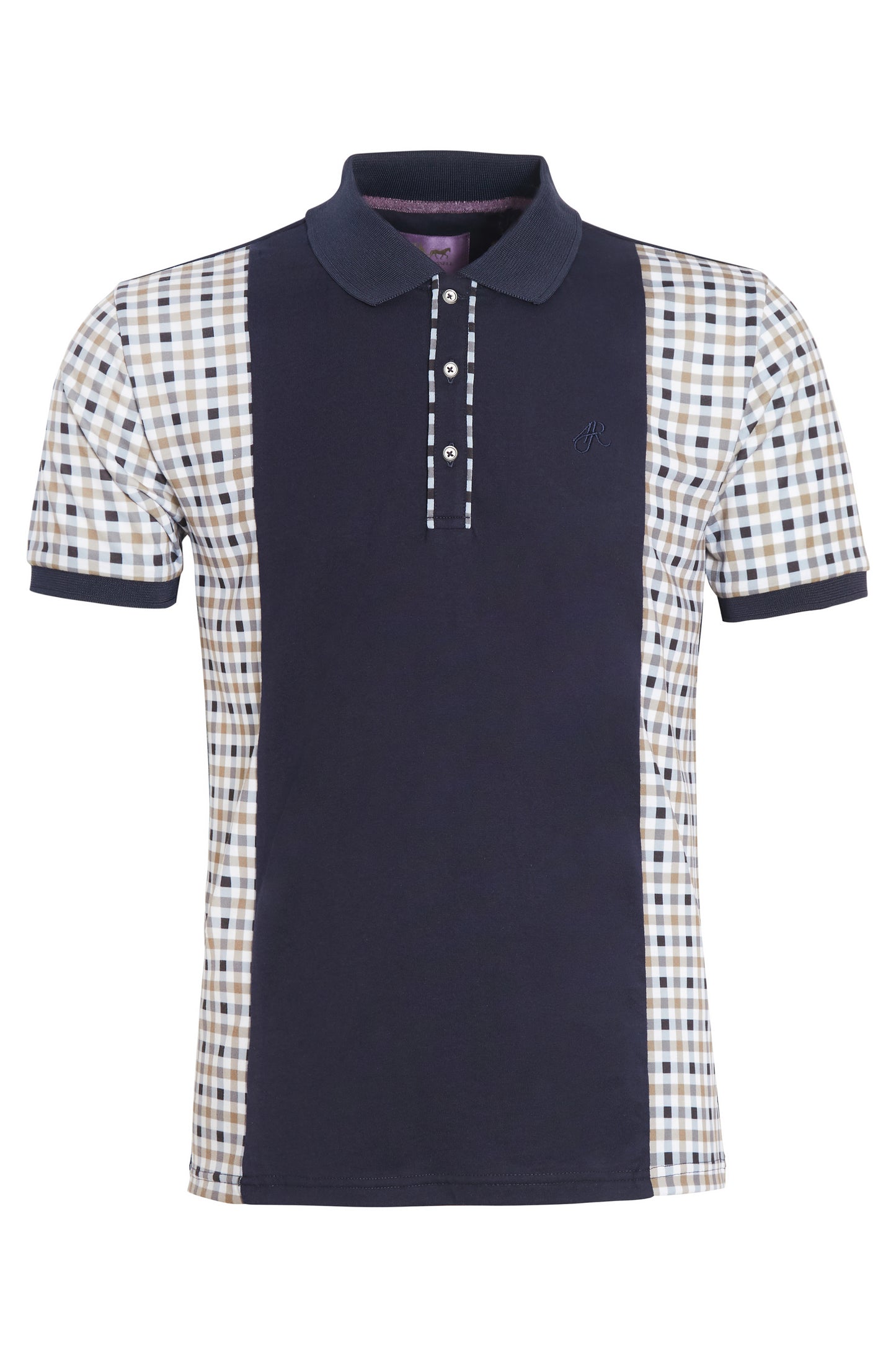 Navy jersey check polo shirt