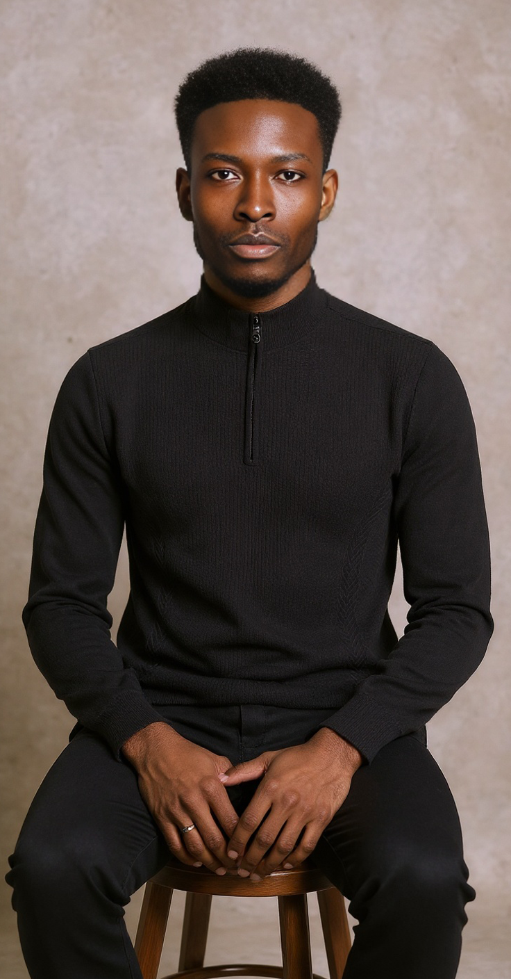 Black quarter zip neck knitted sweater