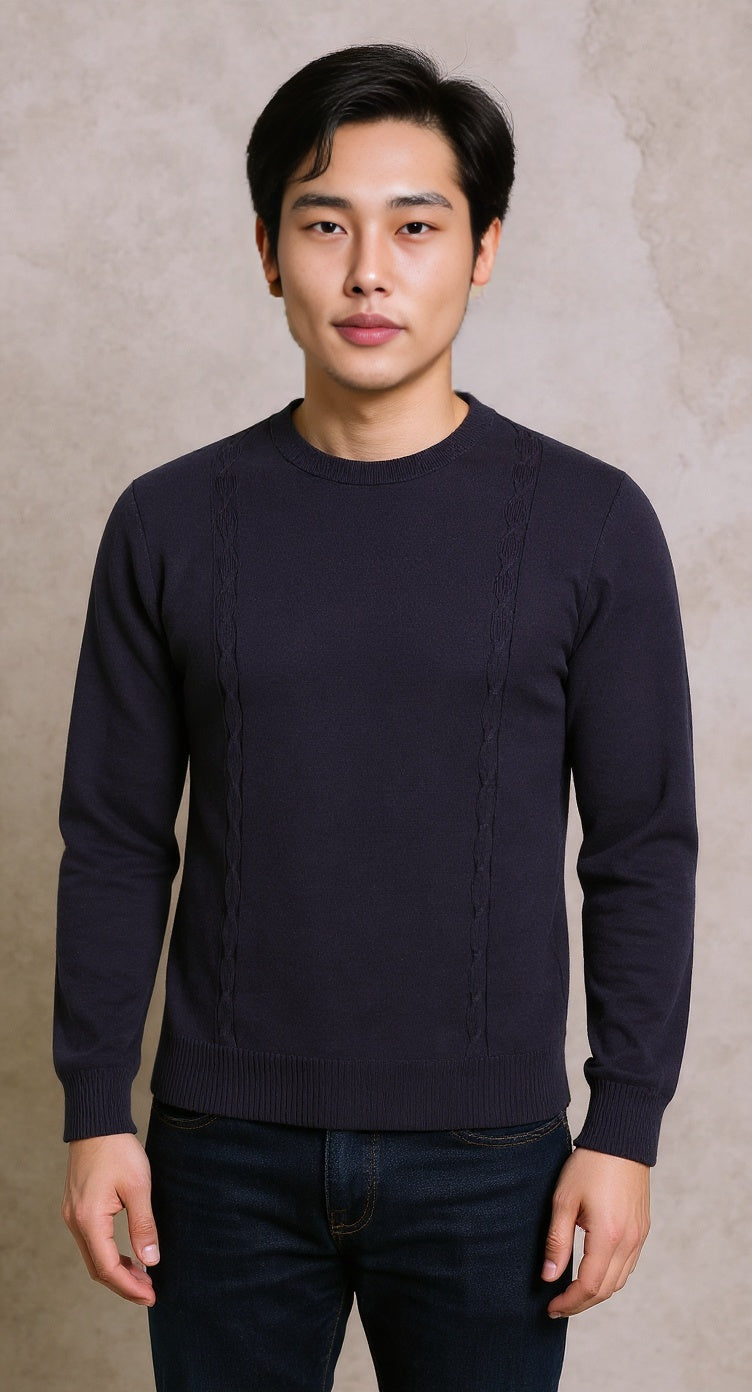Navy soft crew neck knit cable detail