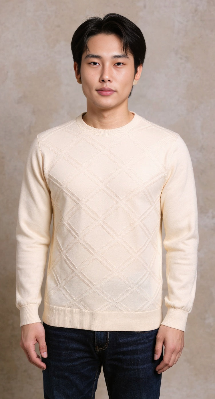 Stone diamond jacquard crew neck knit