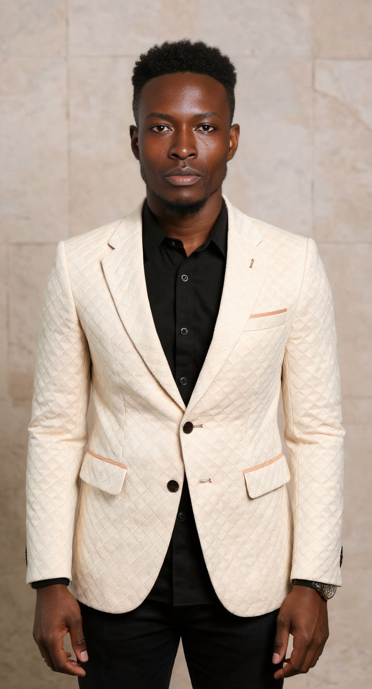 Stone quilted velvet blazer with trims