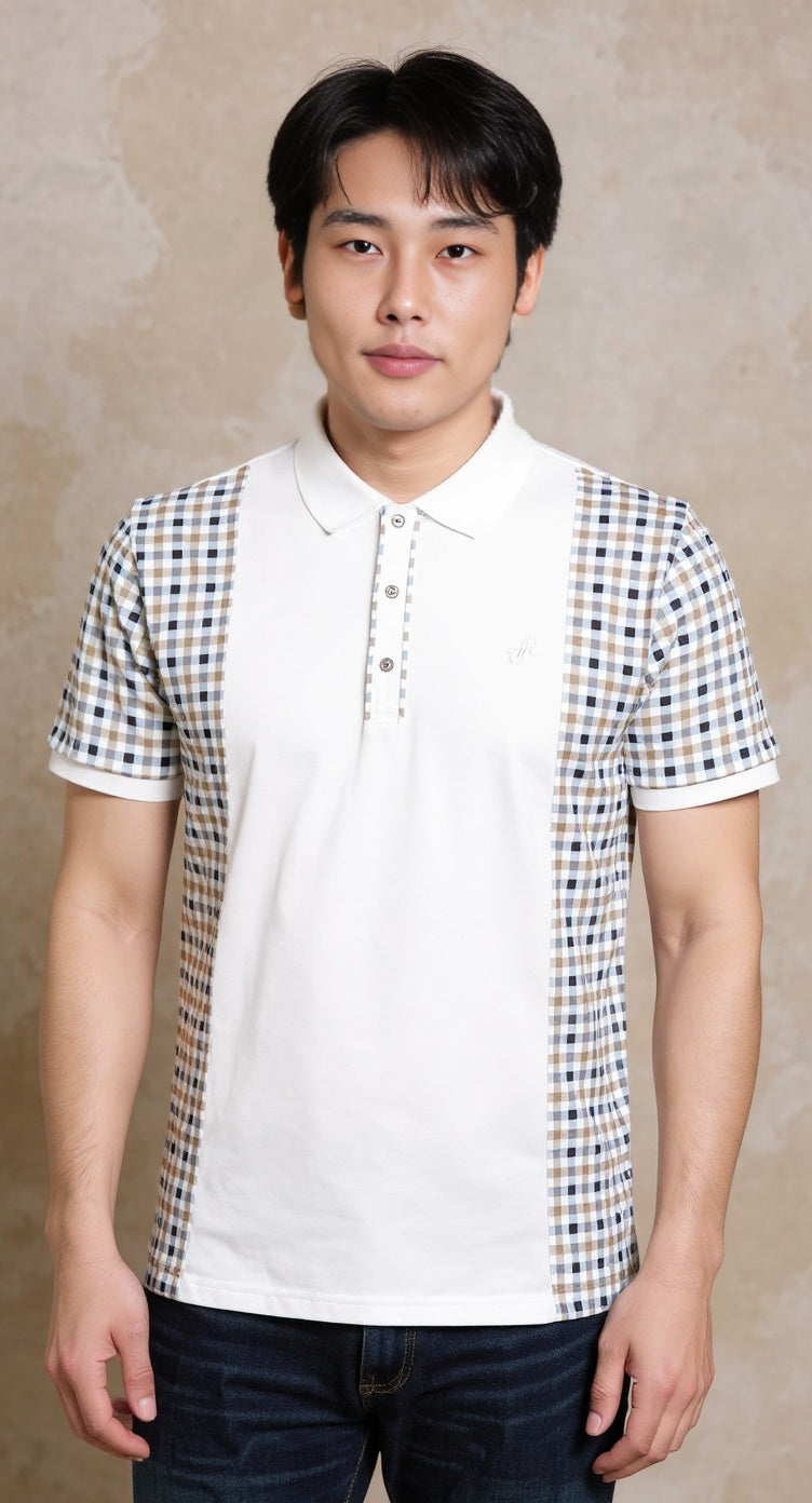 White jersey check polo shirt