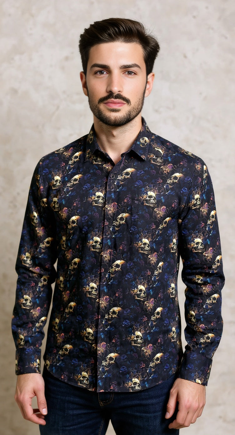 Black digital print skull shirt