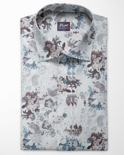 Digital white floral printed shirt