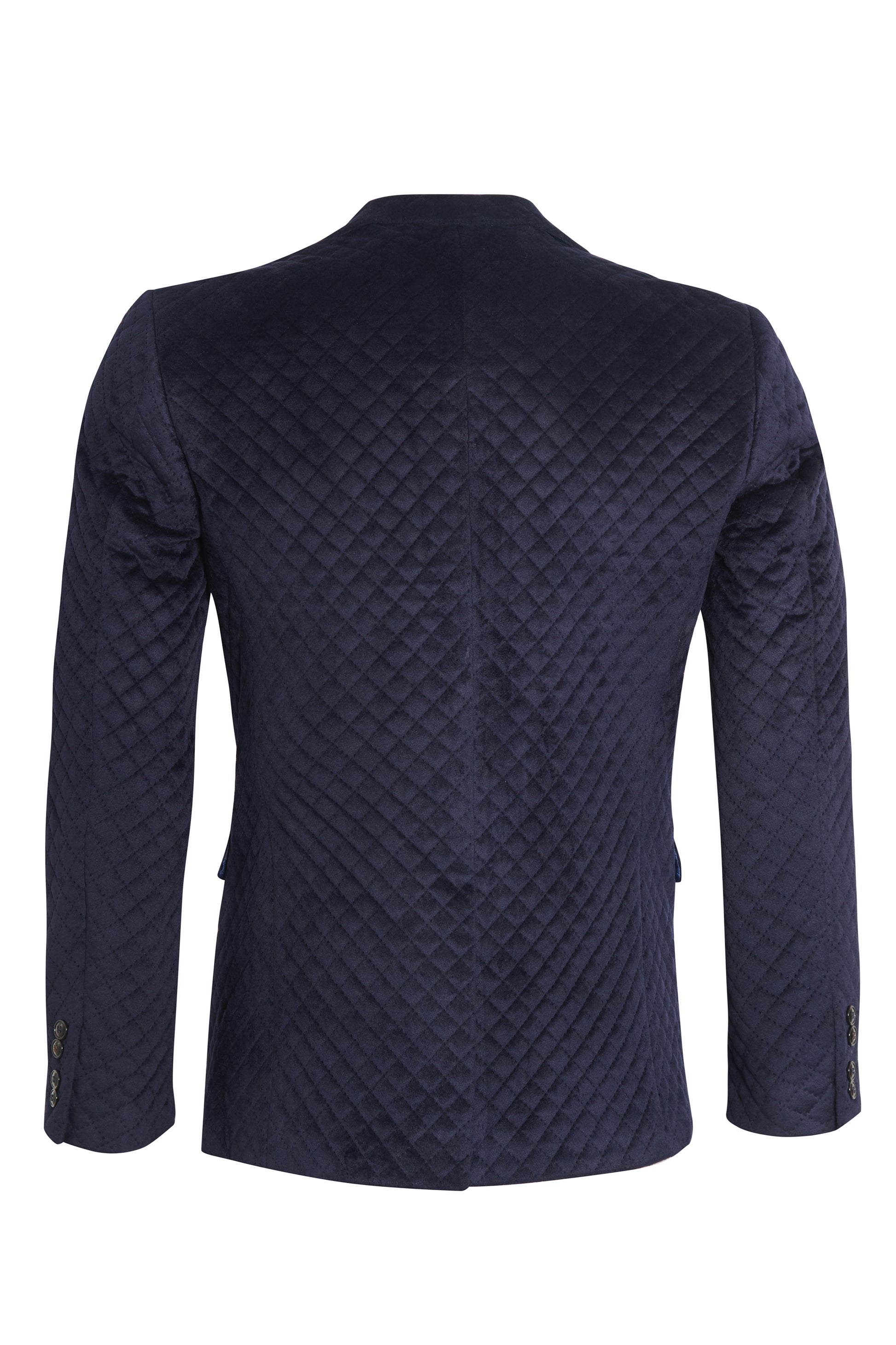Navy quilted velvet blazer with trims