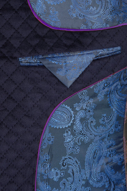 Navy quilted velvet blazer with trims