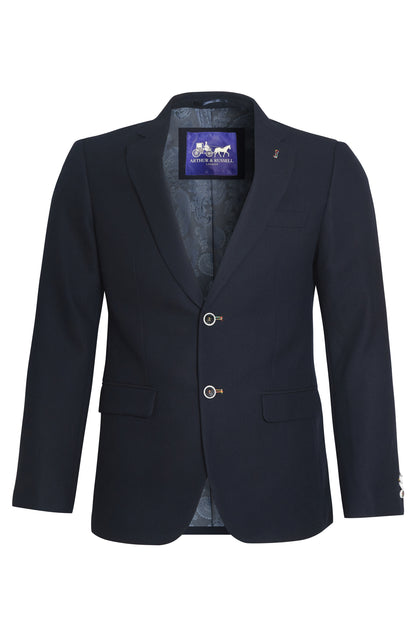 Navy stretch structured textured blazer rainbow stitching