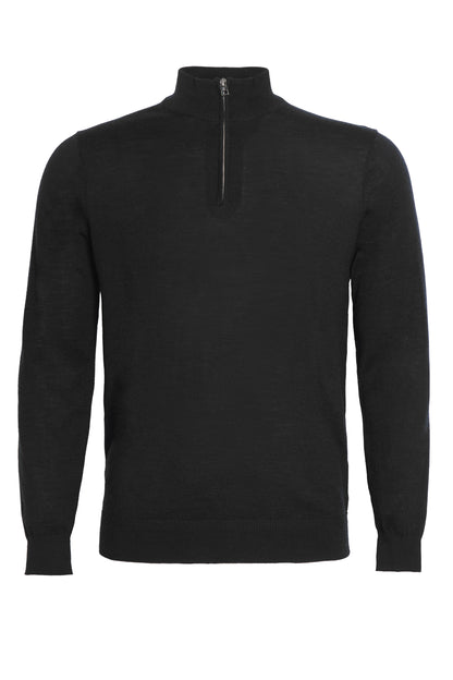 Black 100% merino quarter zip neck