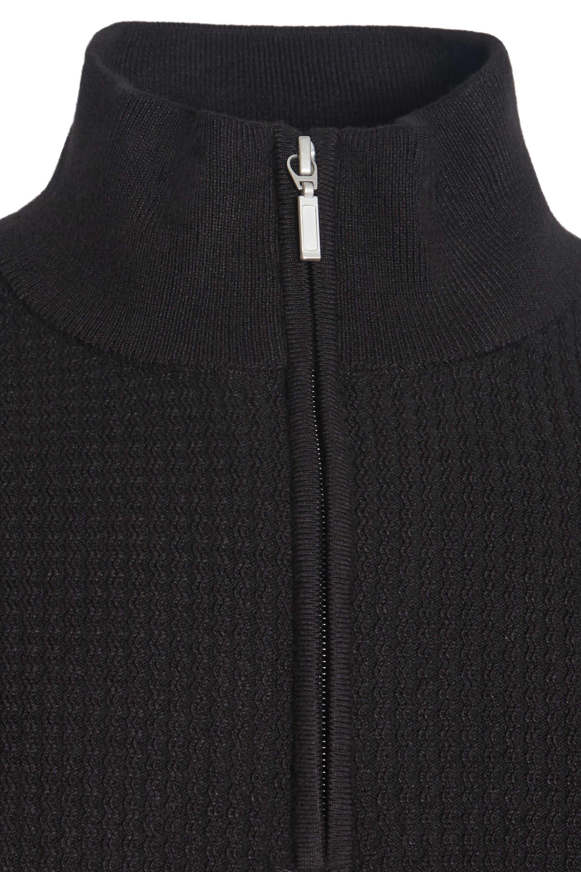 Black textured quarter zip neck knit