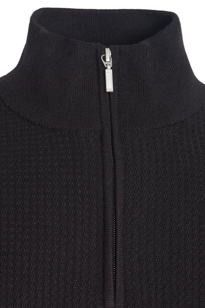 Black textured quarter zip neck knit