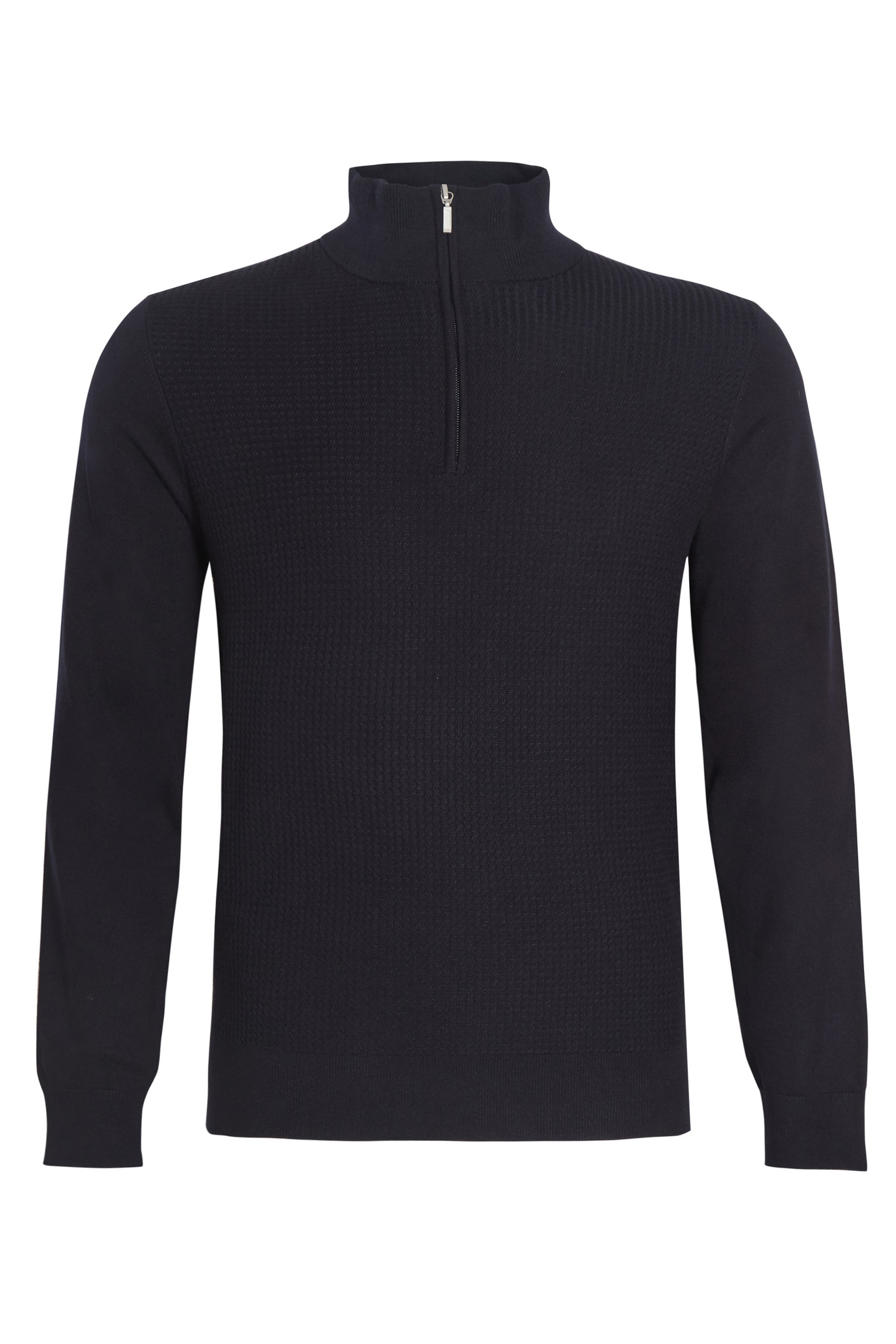 Navy textured quarter zip neck knit