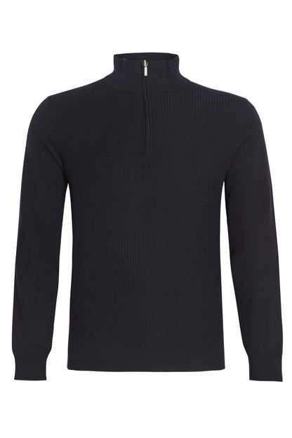 Navy textured quarter zip neck knit