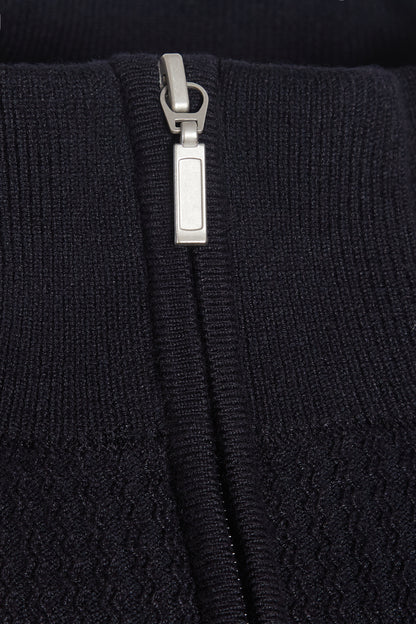 Navy textured quarter zip neck knit
