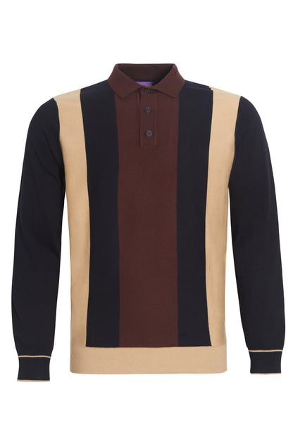 Chocolate navy colour block knit polo