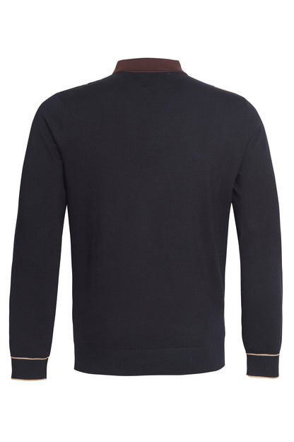 Chocolate navy colour block knit polo