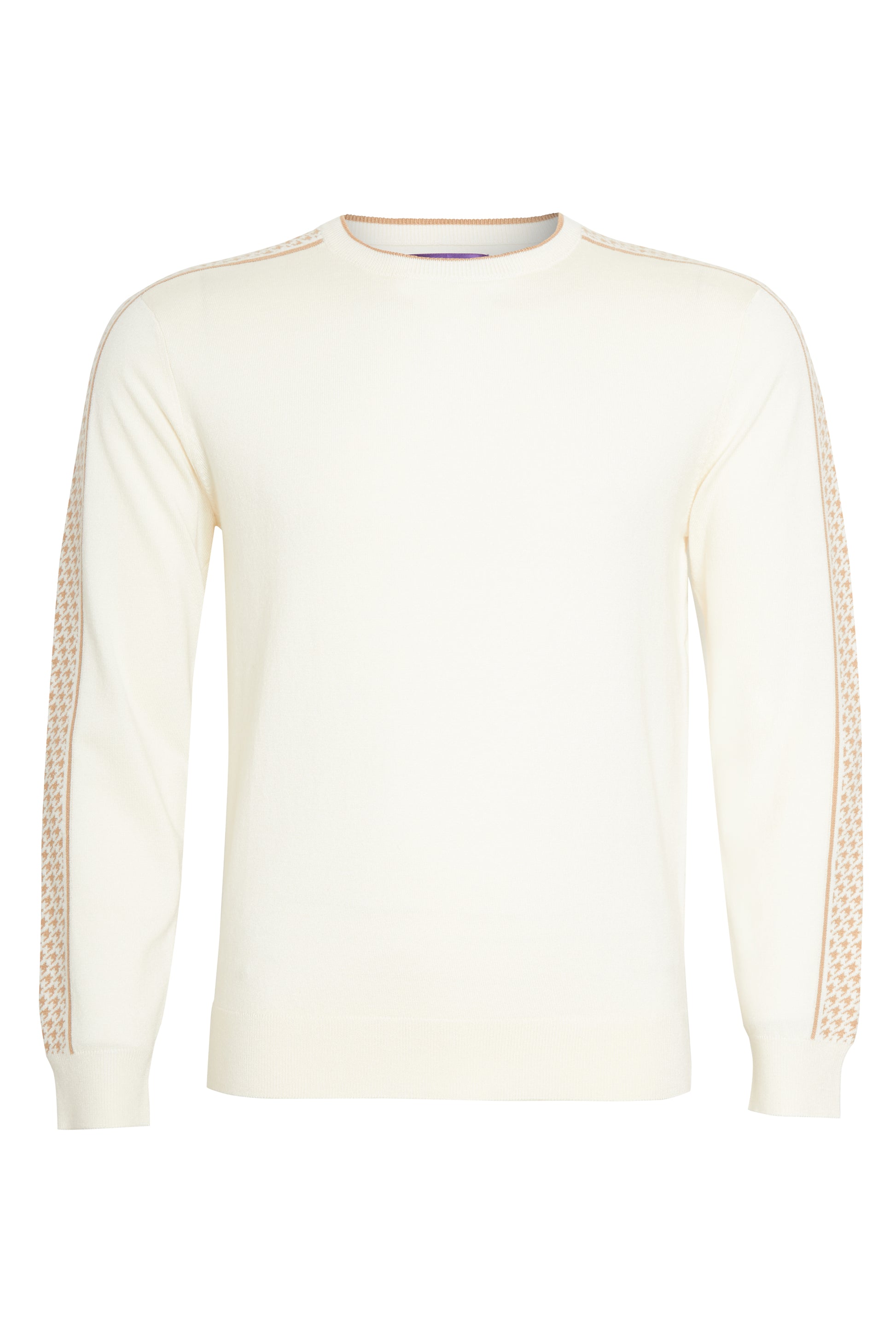 Off white crew neck knit jacquard sleeve soft