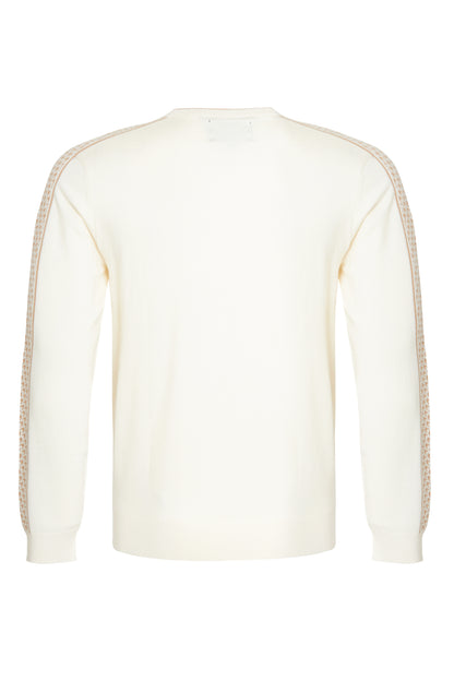 Off white crew neck knit jacquard sleeve soft