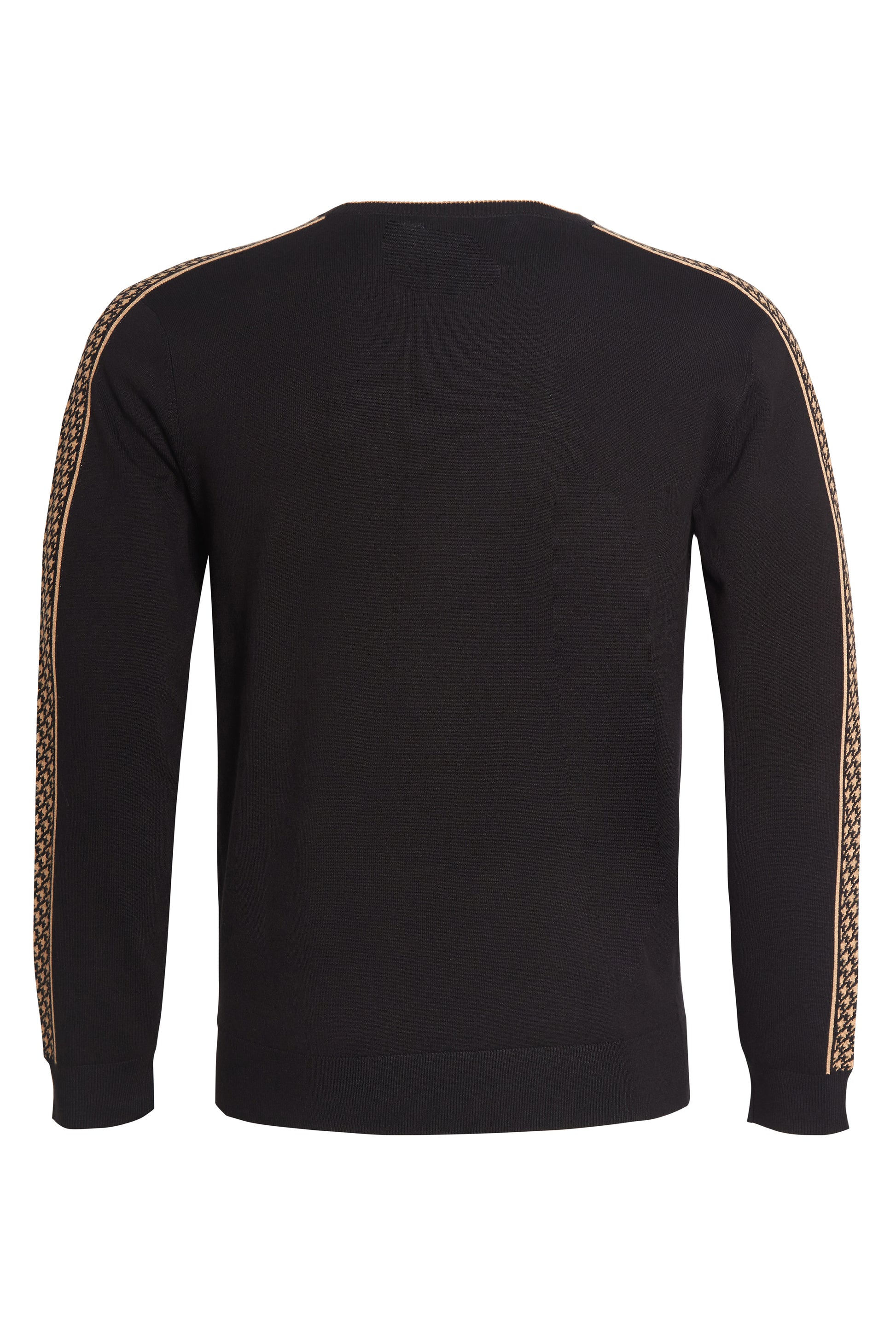 Black crew neck knit jacquard sleeve soft