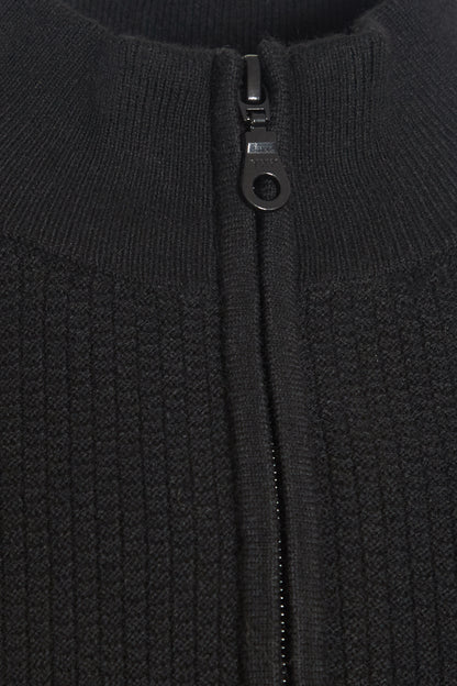 Black quarter zip neck knitted sweater
