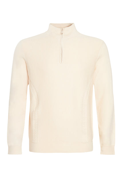 Cream quarter zip neck knitted sweater