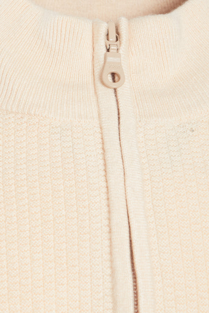 Cream quarter zip neck knitted sweater
