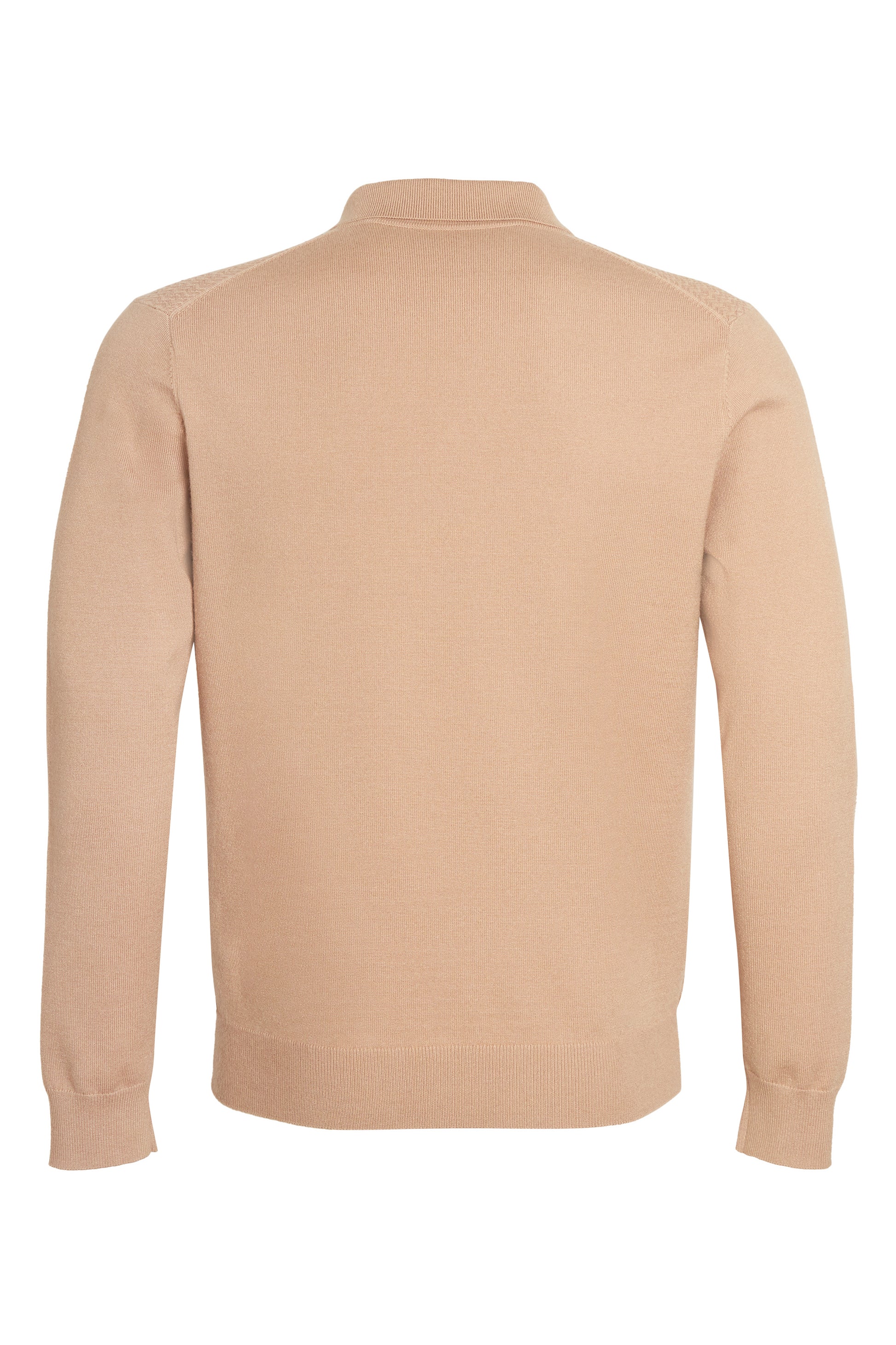 Taupe soft knit polo with ziz zag textured front