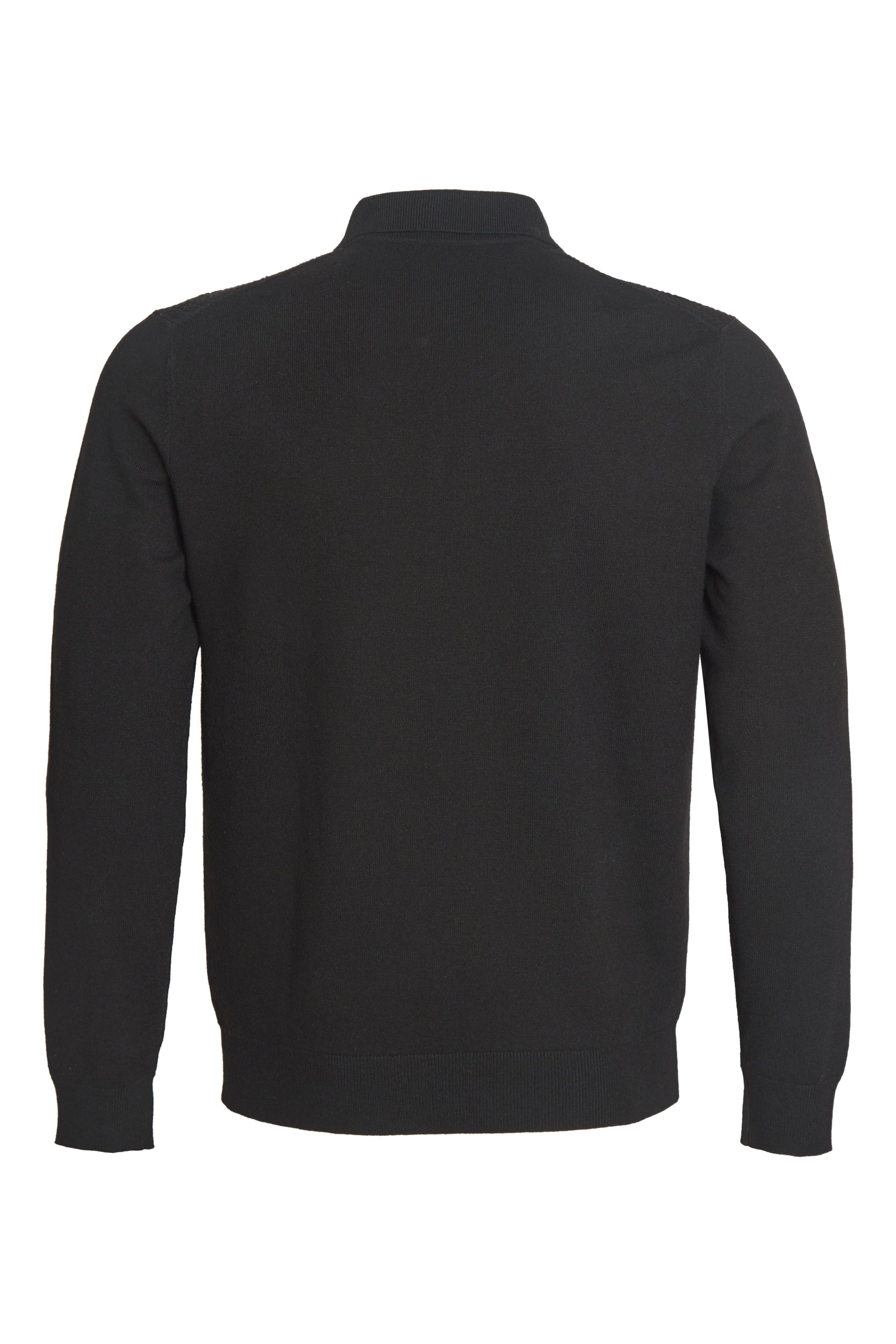 Black soft knit polo with ziz zag textured front